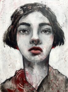 Portrait einer schwarzhaarigen Dame von Heike Kurtenbach Intuitive art, Portrait, porträt, contemporary art. art for sale, portrait artist, porträtmalerei, moody art, kunst