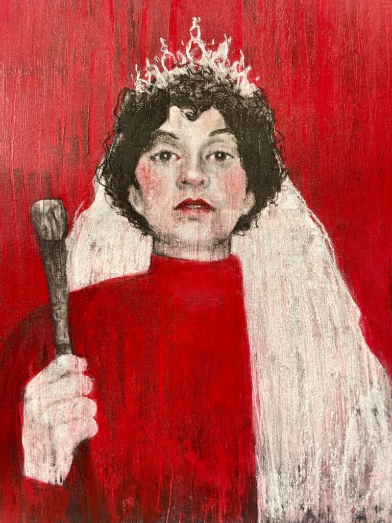 Portrait. Porträt Malerei. Heike Kurtenbach "The Empress (Jenell IX)" (2026) | Kohle und Acryl auf Papier | 21 x 21 cm