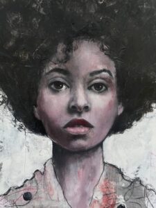 Intuitive Portrait. Porträt Malerei. Intuitive Malerei. People Of Colour. PoC. Heike Kurtenbach "Bernadette" (2026) | Kohle und Acryl auf Papier | DIN A3