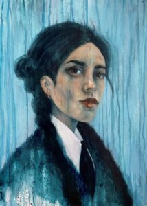 Original Kunstwerk Portrait Malerei - Heike Kurtenbach »Thursday's Child« 60 x 80 cm | Acryl auf Leinwand | 2025-2026